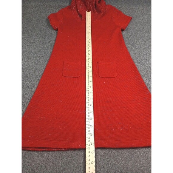 Faded Glory High Mock Neck Shirt Sleeve Sweater Dress Size L 10/12 Red Metallic - Picture 11 of 13